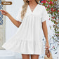 🩵Fashion Loose V-Neck Pleated Short Dress