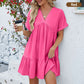 🩵Fashion Loose V-Neck Pleated Short Dress