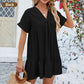 🩵Fashion Loose V-Neck Pleated Short Dress