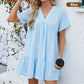 🩵Fashion Loose V-Neck Pleated Short Dress