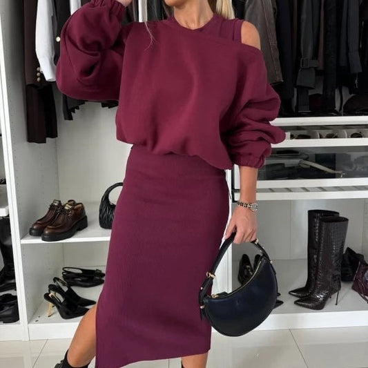 🍁Holiday Sale💃Women's Sweatshirt & Sleeveless Dress 2-Piece Set