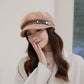 Stylish Soft Fuzzy Newsboy Cap With Metal Chain