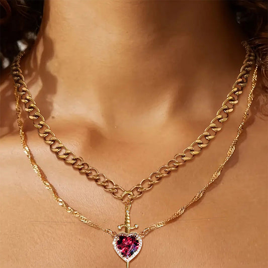 Heart & Sword Couples Necklace