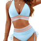 💕2025 Hot Sale💕High Waisted Tummy Control Colour Block Bikini Sets