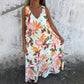 Women's Leaves Pattern V-Neck Sleeveless Floor-Length Dress