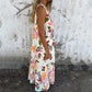Women's Leaves Pattern V-Neck Sleeveless Floor-Length Dress