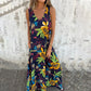 Women's Leaves Pattern V-Neck Sleeveless Floor-Length Dress