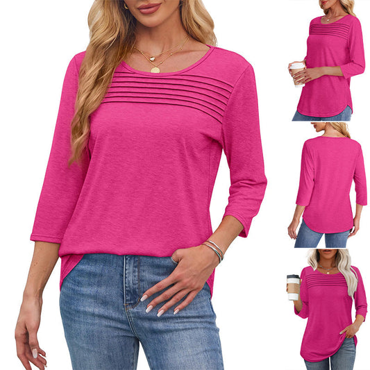 Women’s Pleated Detail 3/4 Sleeve Casual T-Shirt