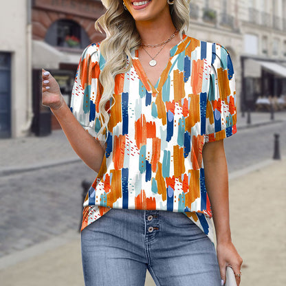 🌸Spring Specials🌸Women's Printed V-Neck Short Sleeve Top