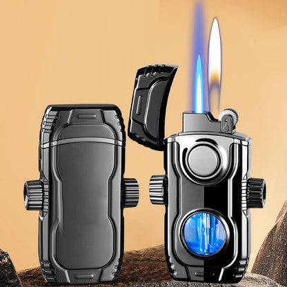 Dual-Flame Refillable Butane Lighter with Visible Gas Chamber