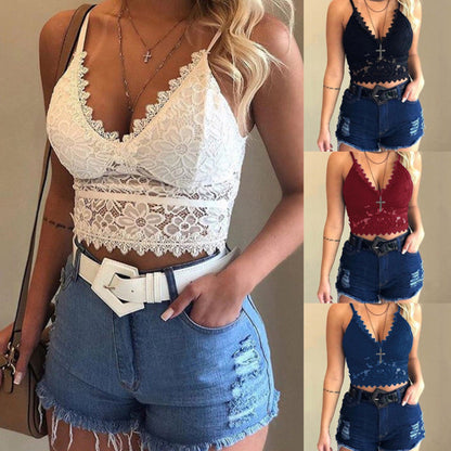 💕Spring New💕Women Floral Lace Longline Bra Crop Top