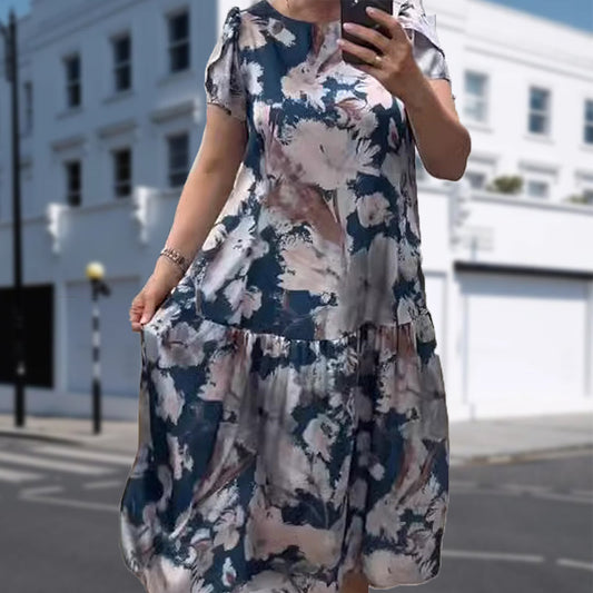 👗New Arrival✨Loose Round Neck Short Sleeve Floral Dress
