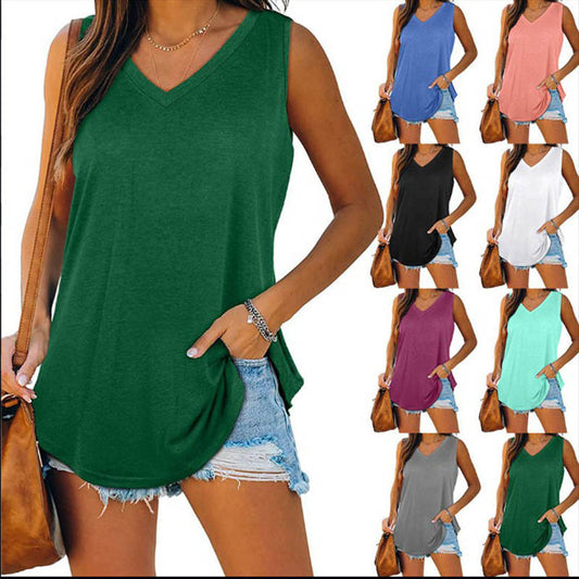 Summer V-Neck Solid Color Vest