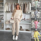 Solid Color Round Neck Top & Loose Pants 2-PCS Set