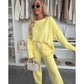 Solid Color Round Neck Top & Loose Pants 2-PCS Set
