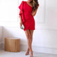 👗2025 Hot sale🌸Women's One Shoulder Ruffle Sleeve Cocktail Dress
