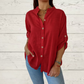 Women's V-Neck Cotton Linen Long-Sleeve Shirt