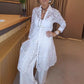 Women's Fashion Lapel Lace Long Shirt