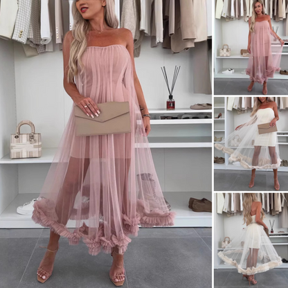 Women's Mesh Patchwork Strapless Dress