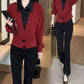 Cropped Faux Two-Piece Stand-Up Collar Shirt with Flared Pants