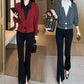 Cropped Faux Two-Piece Stand-Up Collar Shirt with Flared Pants