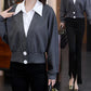 Cropped Faux Two-Piece Stand-Up Collar Shirt with Flared Pants