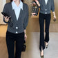 Cropped Faux Two-Piece Stand-Up Collar Shirt with Flared Pants