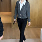 Cropped Faux Two-Piece Stand-Up Collar Shirt with Flared Pants