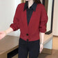 Cropped Faux Two-Piece Stand-Up Collar Shirt with Flared Pants