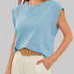 Solid Color Round Neck Cap Sleeve Top