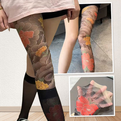Unisex High Waist Flower Tattoo Stockings
