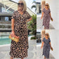 Women's Leopard V-Neck Long Dress with Belt