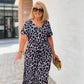 Women's Leopard V-Neck Long Dress with Belt