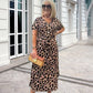 Women's Leopard V-Neck Long Dress with Belt