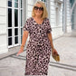 Women's Leopard V-Neck Long Dress with Belt
