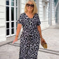 Women's Leopard V-Neck Long Dress with Belt