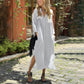 Women's Casual V-Neck Long Dress with Pockets & Slit Hem