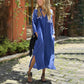 Women's Casual V-Neck Long Dress with Pockets & Slit Hem