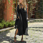 Women's Casual V-Neck Long Dress with Pockets & Slit Hem