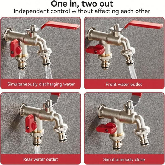🔥50% OFF! ⚙️ Universal Stainless Steel Double Outlet Garden Faucet – Independent Valves, Heavy-Duty & Easy Install 🚰