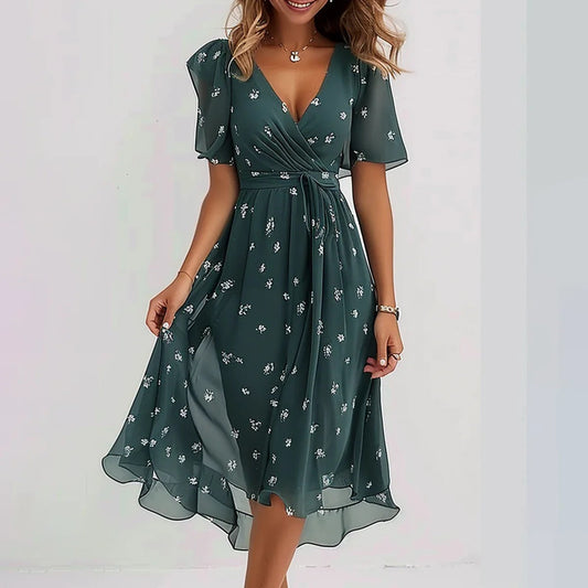 🔥50% OFF👗Special Blue Short Sleeve Midi Dress