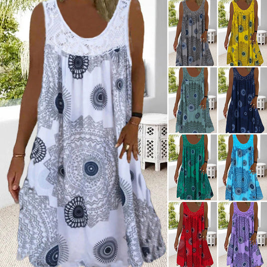 ⏳Time-Limited Special⏰Women Summer O-Neck Sleeveless Print Dress