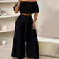 💛New Arrival🆕Off-Shoulder Puff Sleeve Top with Wide-Leg Pants 2-Pieces Set