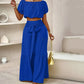 💛New Arrival🆕Off-Shoulder Puff Sleeve Top with Wide-Leg Pants 2-Pieces Set