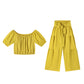 💛New Arrival🆕Off-Shoulder Puff Sleeve Top with Wide-Leg Pants 2-Pieces Set