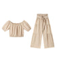 💛New Arrival🆕Off-Shoulder Puff Sleeve Top with Wide-Leg Pants 2-Pieces Set