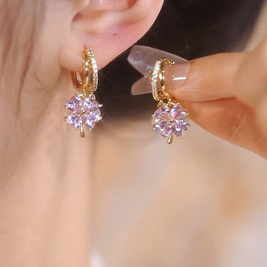 Buy 1 Get 1 Free🌸Fashion crystal four-petal flower pearl earrings