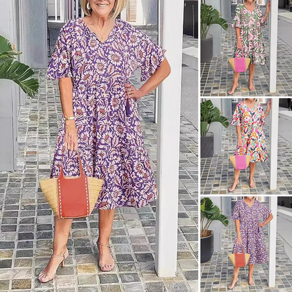 🎉Hot Sale 50% OFF🎉V-Neck Printed Midi Dress