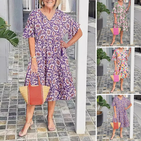 🎉Hot Sale 50% OFF🎉V-Neck Printed Midi Dress