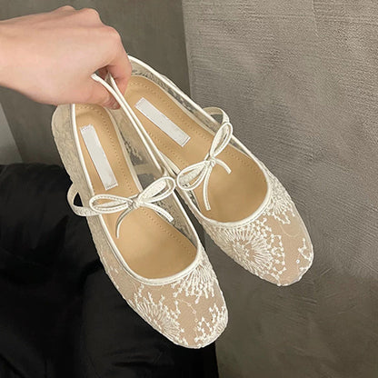Elegant Mesh Ballet Shoes with Bow